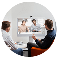 Two Male Professional Infront of a Video Conference Monitor, Having a meeting with their Partners from Another Country